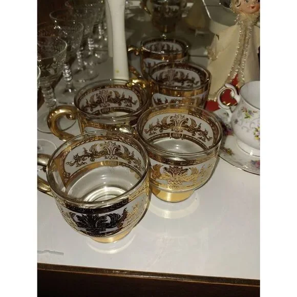 Vintage Set Of 5 Glass W/ Gold Accent Hot Toddy Cups. - Picture 2 of 8